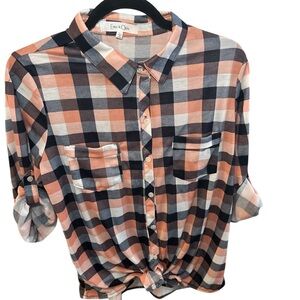 Eden & Olivia Peach and Navy Plaid Top